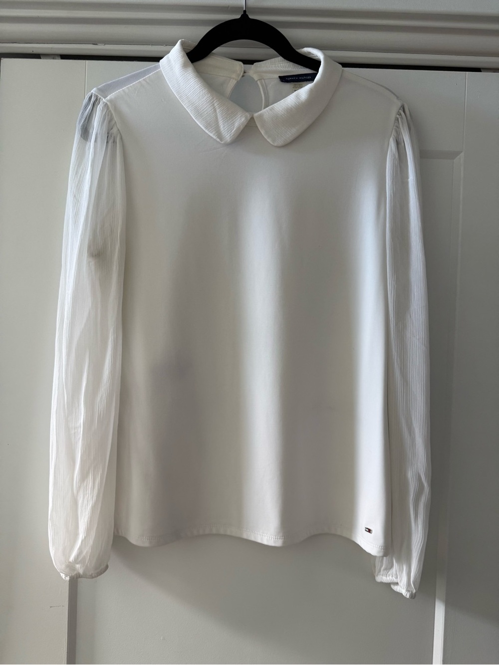 Tommy Hilfiger Cream White Peter Pan Collar Long Sleeve Blouse